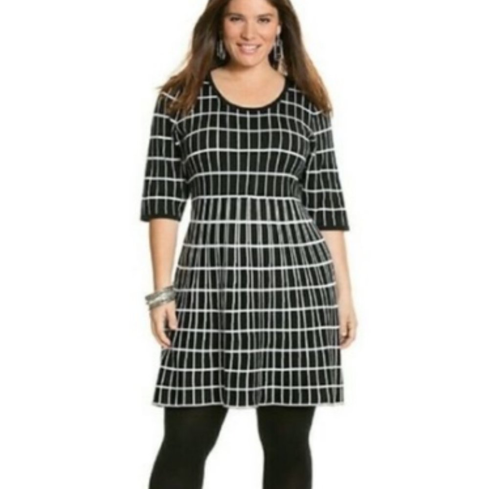 Lane Bryant 3/4 Sleeve Scoop Neck Black/White Sweater Dress - Size 18/20